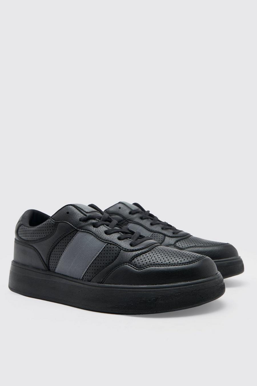 Black Perforated Contrast Tape Trainer image number 1