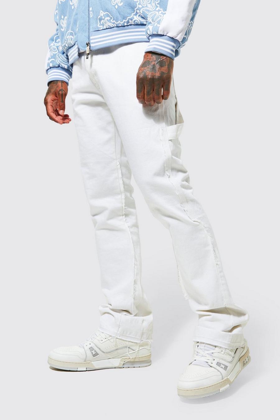 Jeans a zampa Skinny Fit con pannelli e smagliature, Ecru bianco