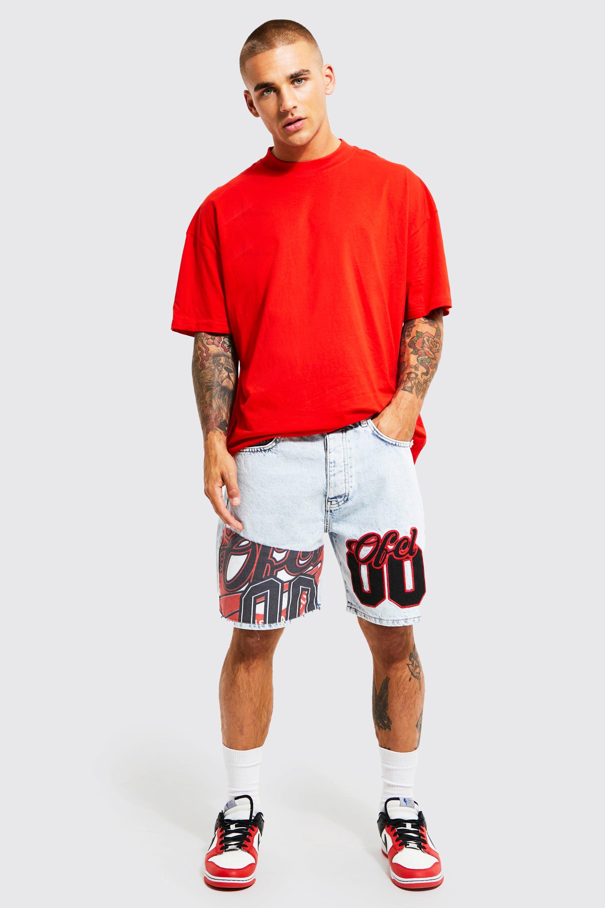 Straight Rigid Mesh Overlay Denim Shorts