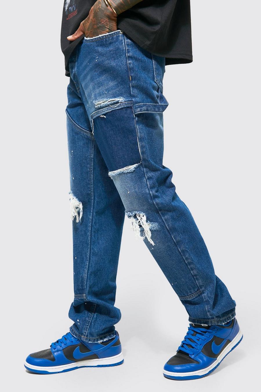Mid blue Relaxed Fit Rip & Repair Carpenter Jeans image number 1