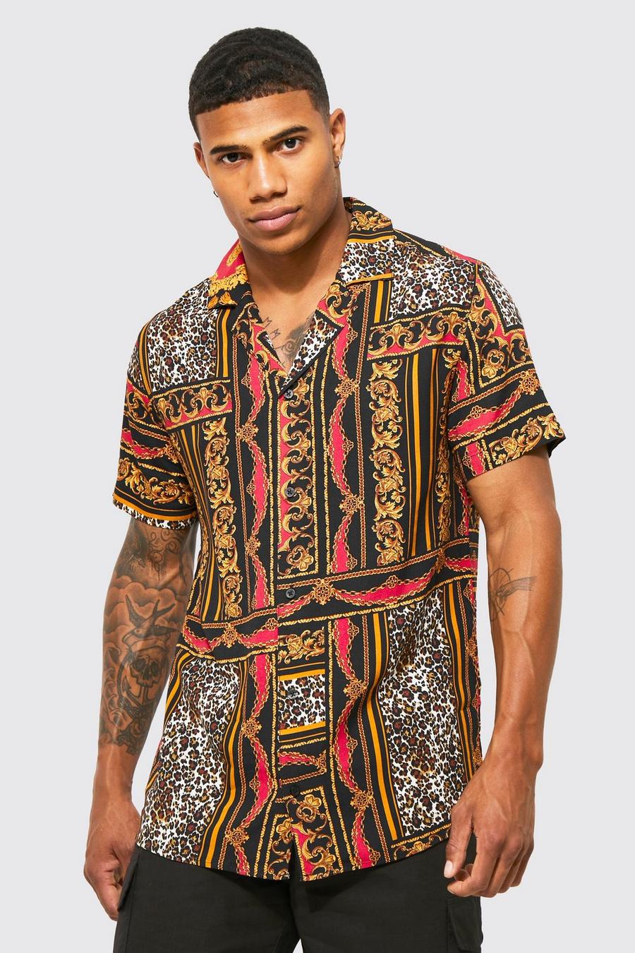 Multi Short Sleeve Baroque Viscose Revere Shirt image number 1