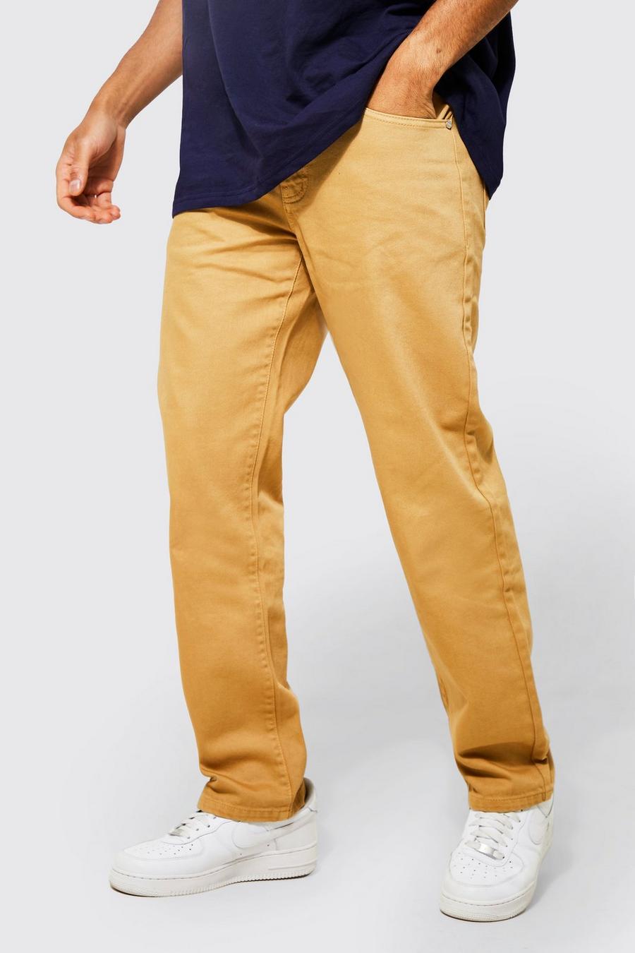 Tan Relaxed Fit Overdye Jeans image number 1