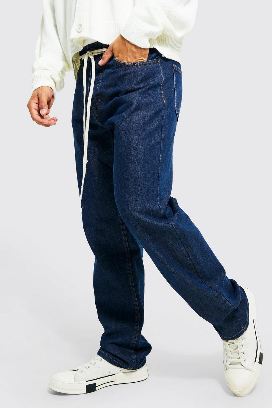 Dark blue Loose fit jeans med dragsko image number 1