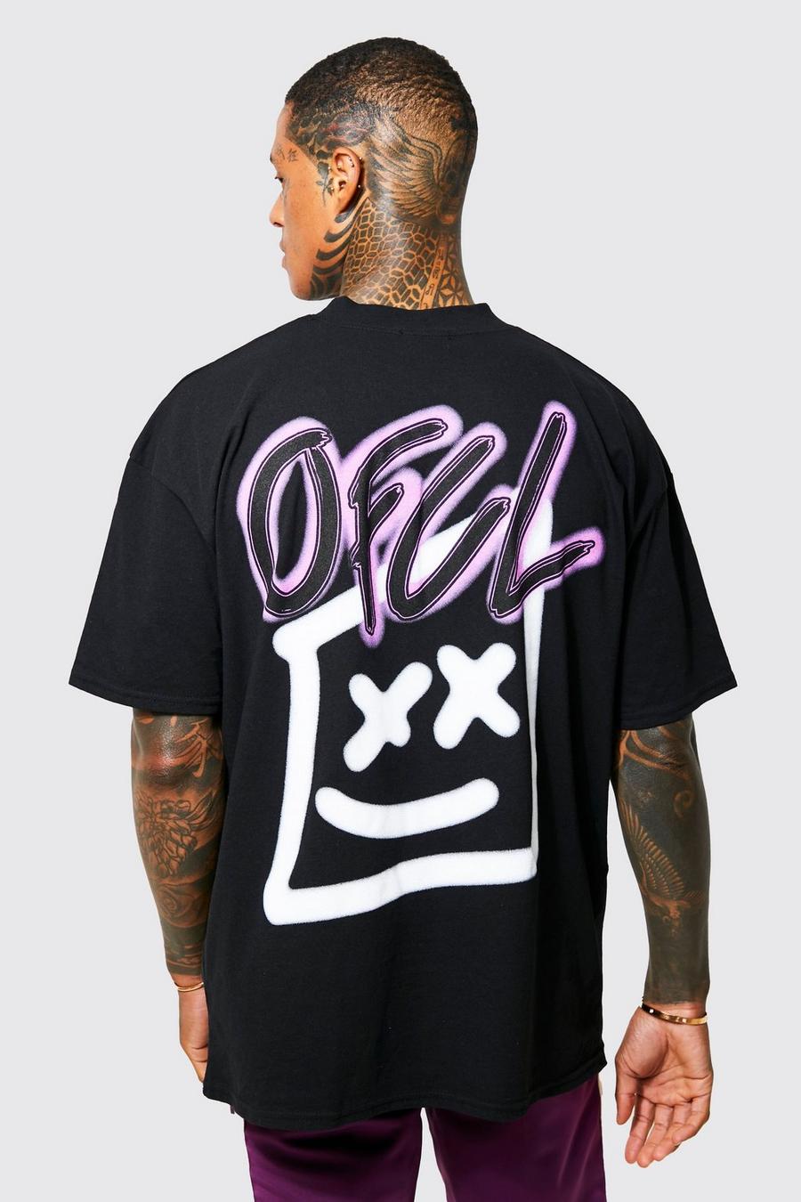 Black Oversized Extended Neck Graffiti T-shirt