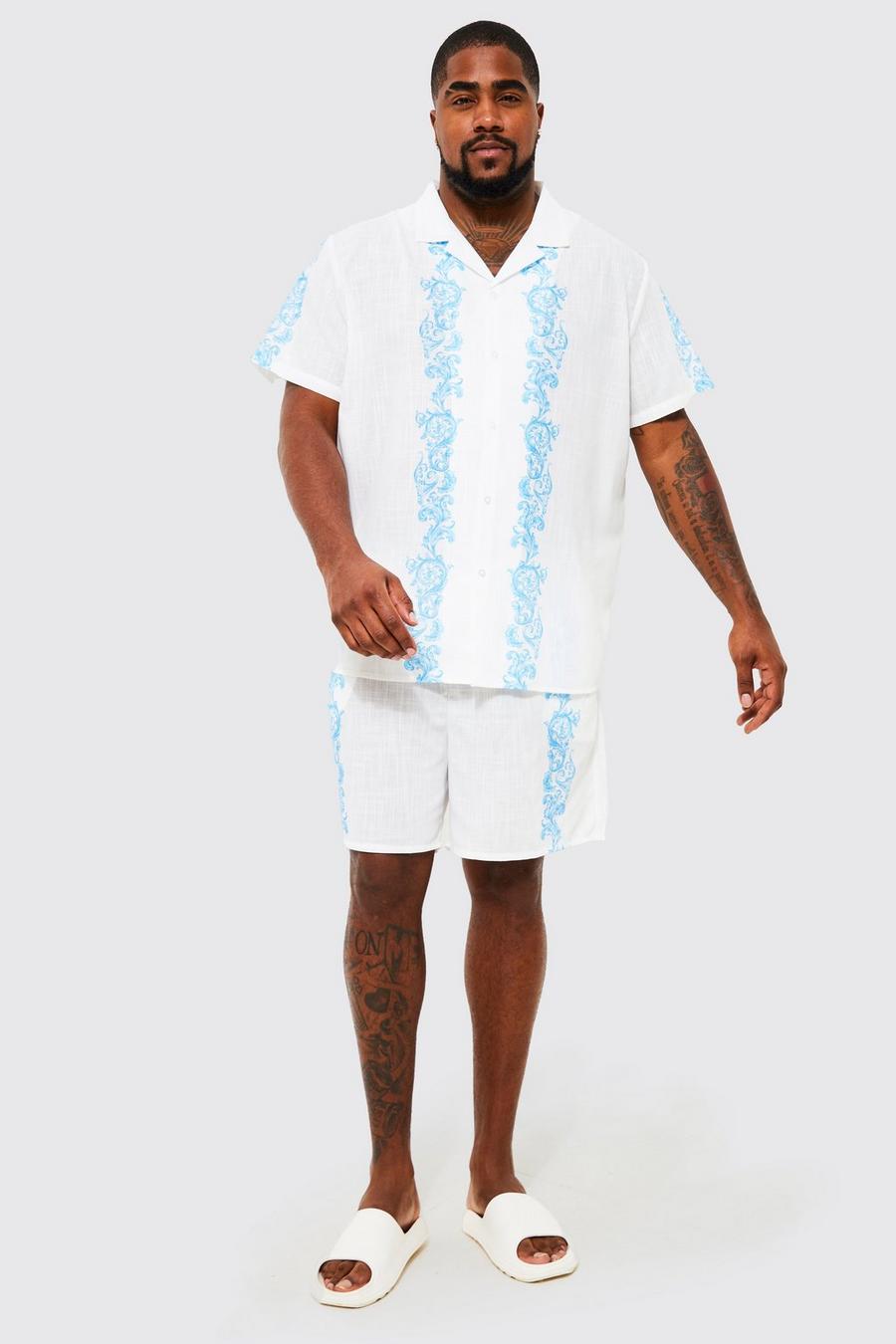 White Plus Floral Revere Shirt And Short Set image number 1