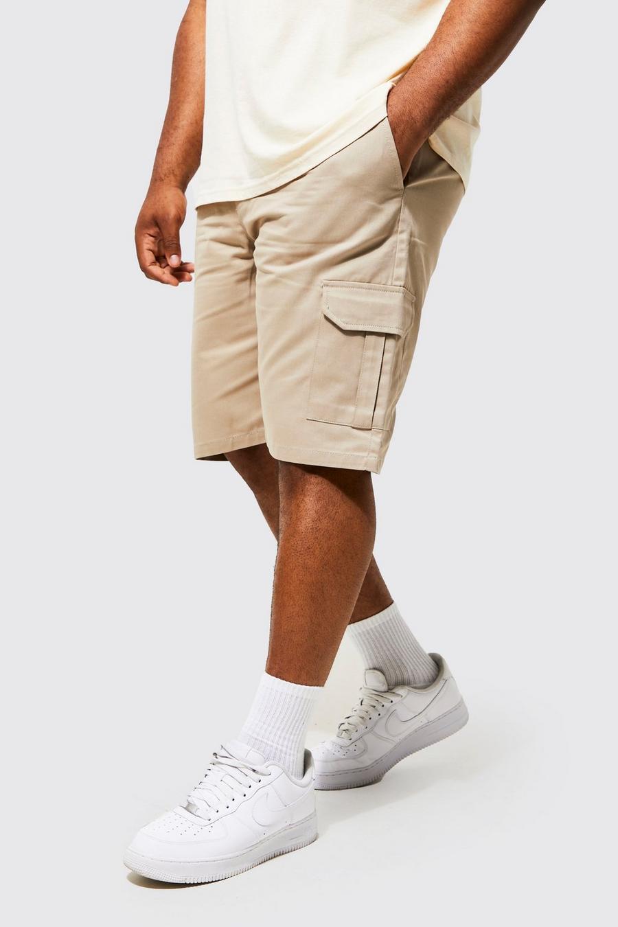 Plus Cargo-Shorts mit elastischer Taille, Stone image number 1