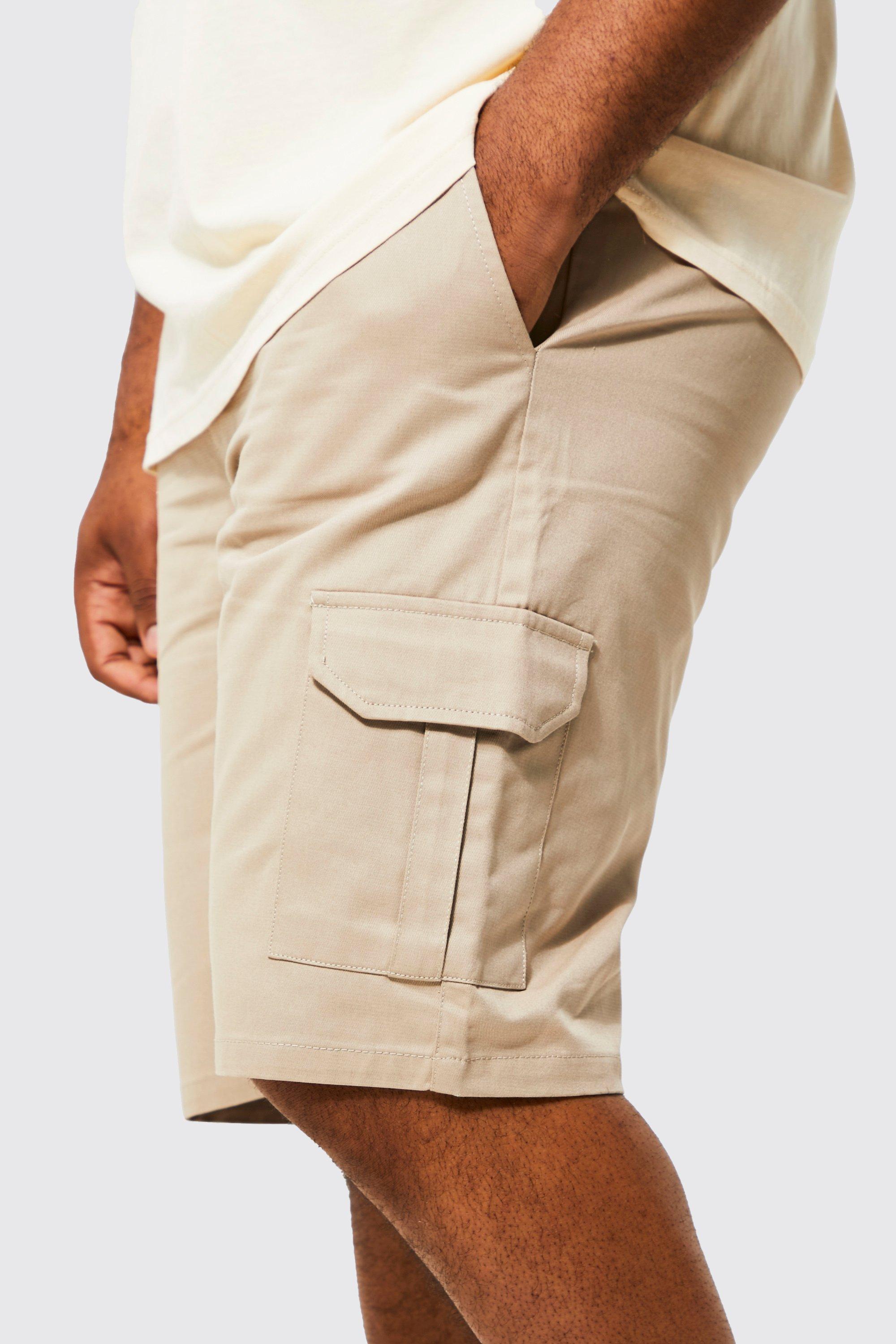 Natural Boohoo Denim Plus Elastic Waist Cargo Short in Stone Womens Clothing Shorts Cargo shorts 