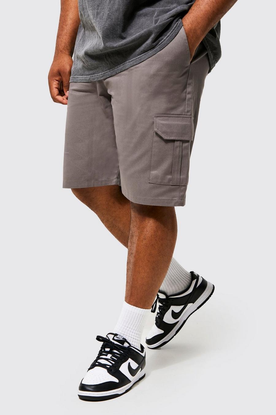 Pantaloncini Cargo Plus Size con vita elasticizzata, Charcoal grigio image number 1