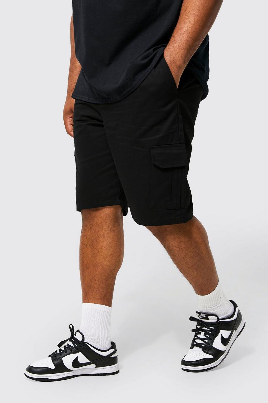 Pantaloncini Cargo Plus Size con vita elasticizzata, Black nero