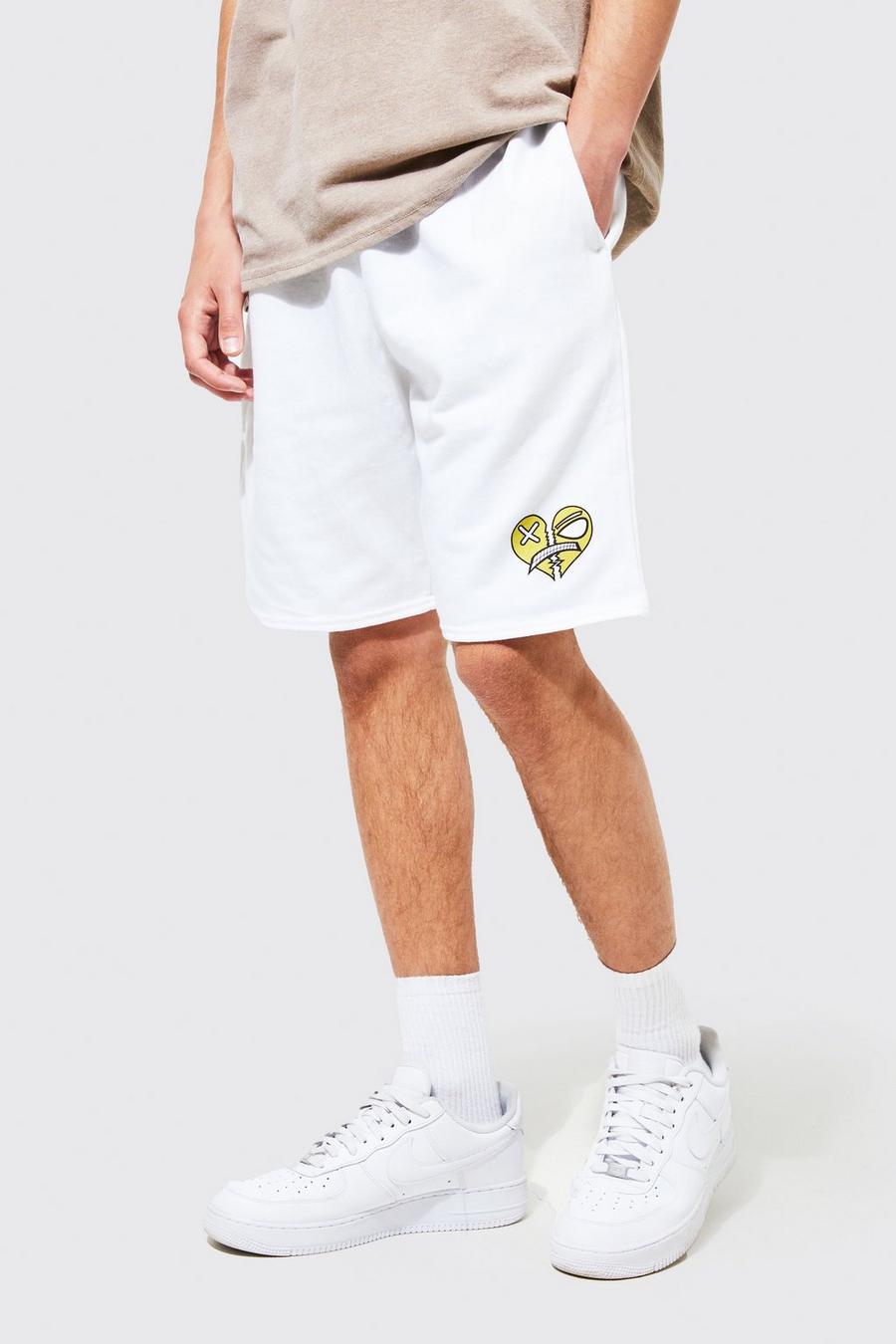 White Slim Fit Palm Face Shorts image number 1