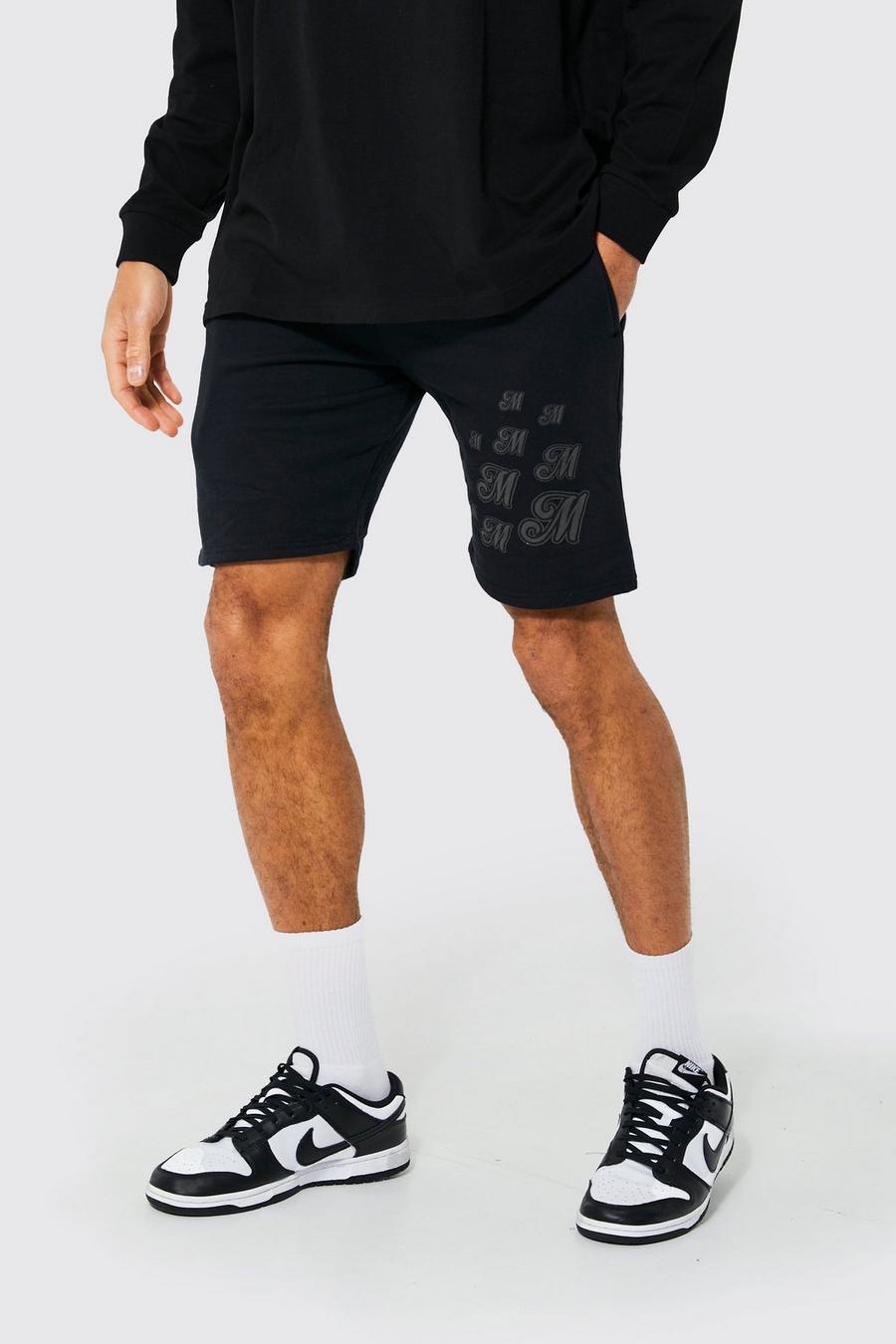 Slim Fit M Puff Print Shorts, Black image number 1