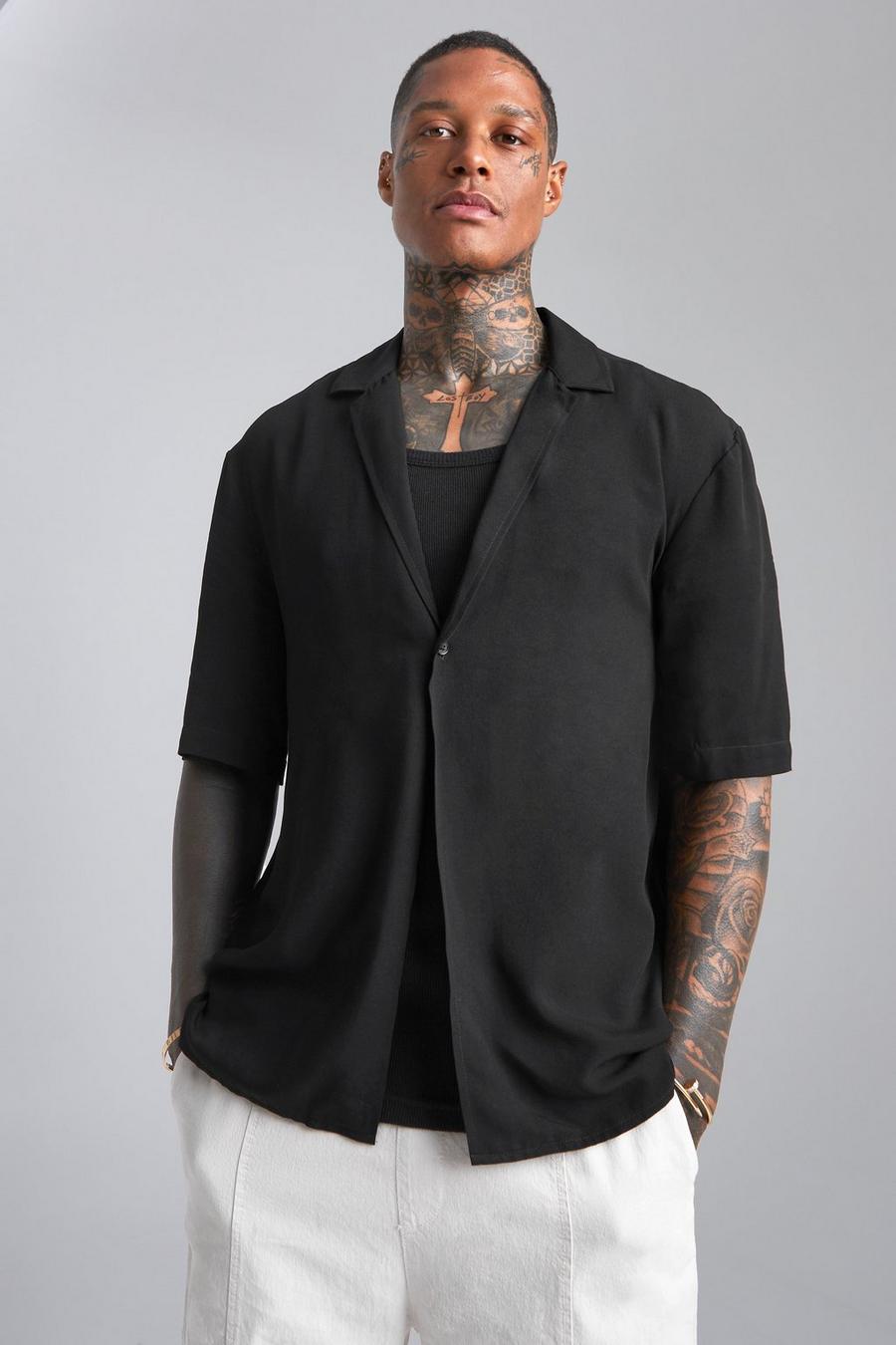 Black svart Extreme Drop Revere Viscose Shirt
