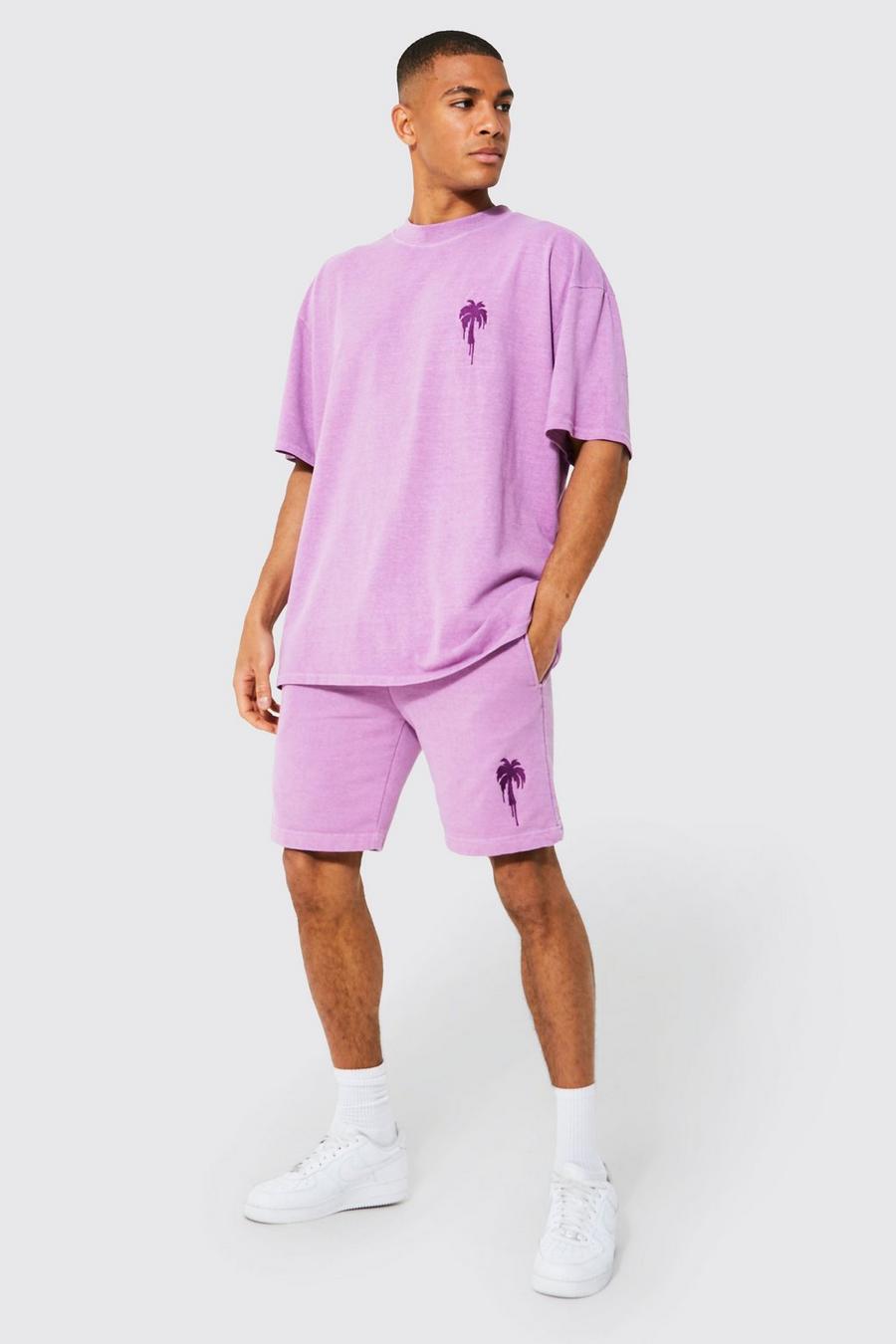 Oversize Shorts-Set mit Palmen-Stickerei, Light pink image number 1