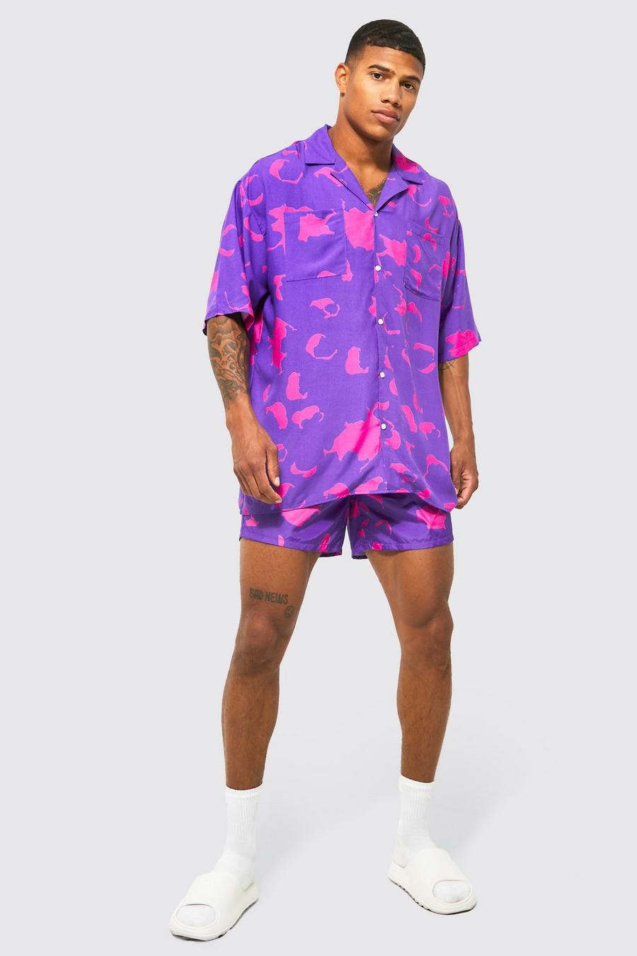 Conjunto de bañador y camisa oversize de viscosa recta, Purple image number 1