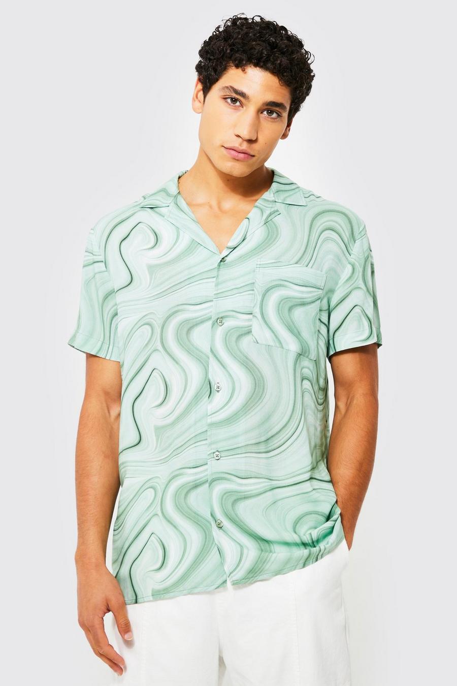 Camicia in viscosa in fantasia tie dye, Green image number 1