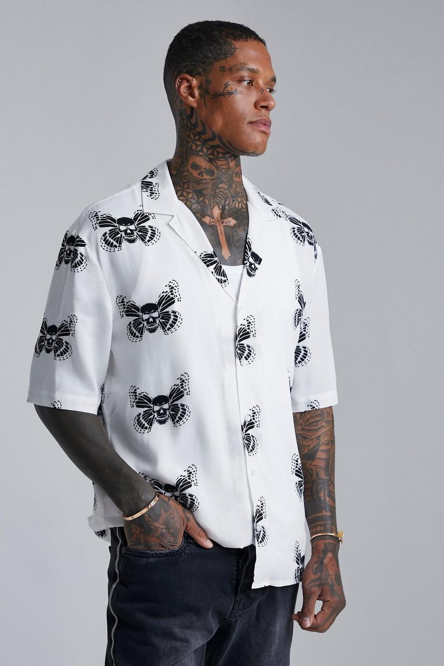 White Viscose Dropped Revere Butterfly Shirt 