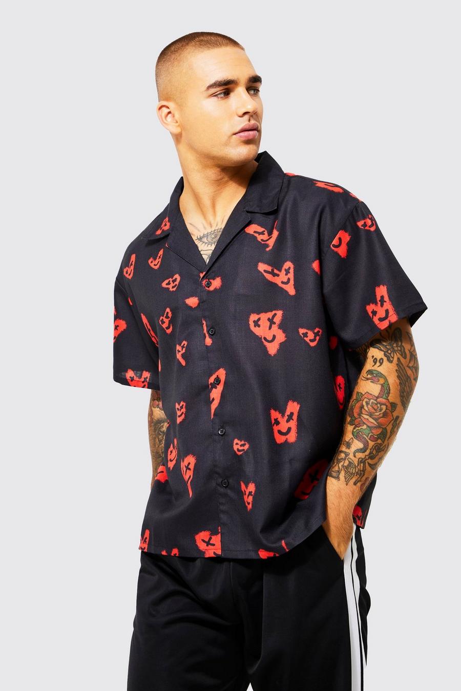 Black nero Short Sleeve Boxy Heart Graphic Shirt 