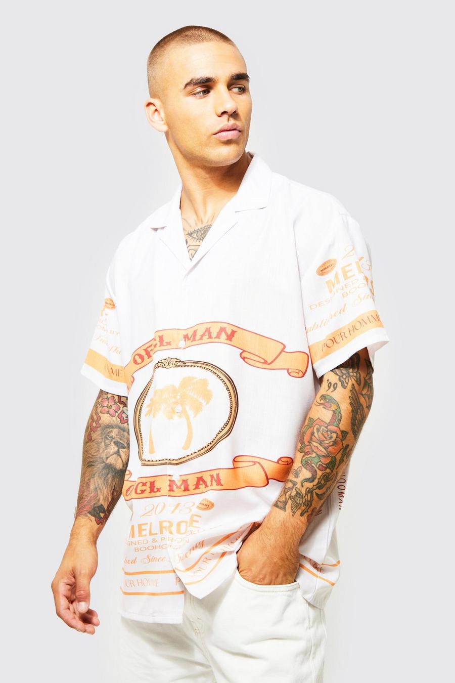 Camicia oversize a maniche corte con grafica Official Man, Orange arancio