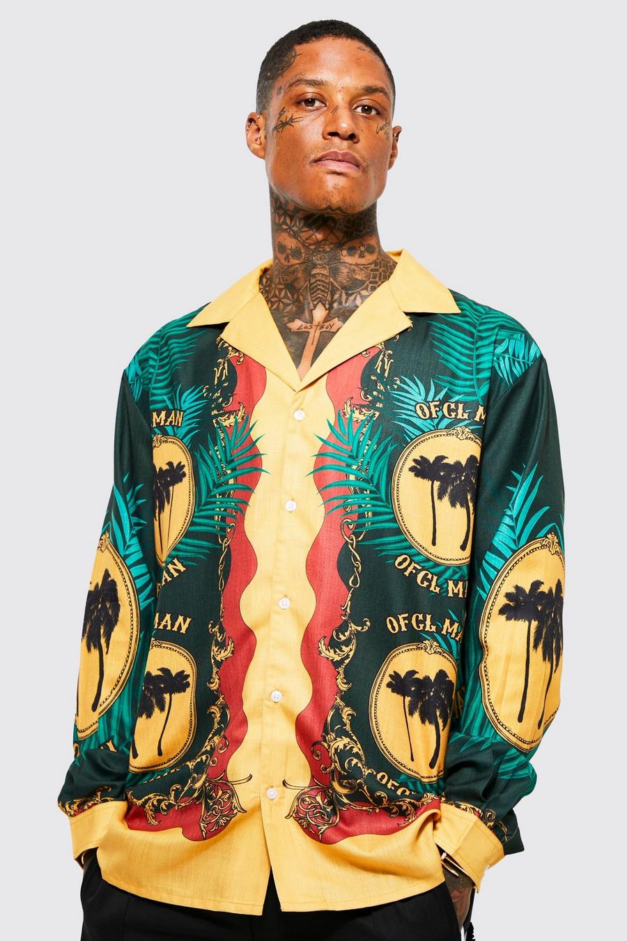 Green gerde Long Sleeve Oversized Jungle Print Shirt