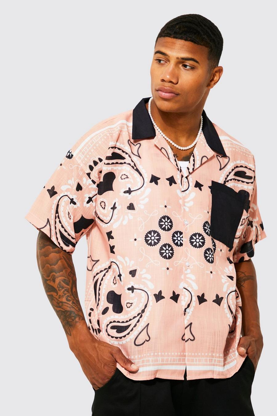 Coral Kortärmad mönstrad skjorta med bowlingkrage image number 1