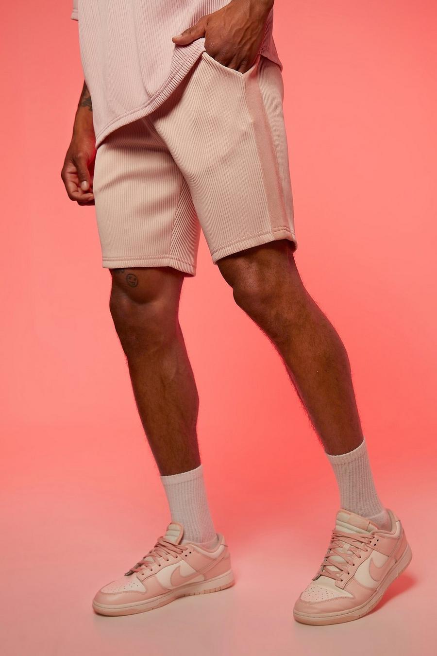 Light pink Slim Fit Mid Pleated Short With Side Tape image number 1