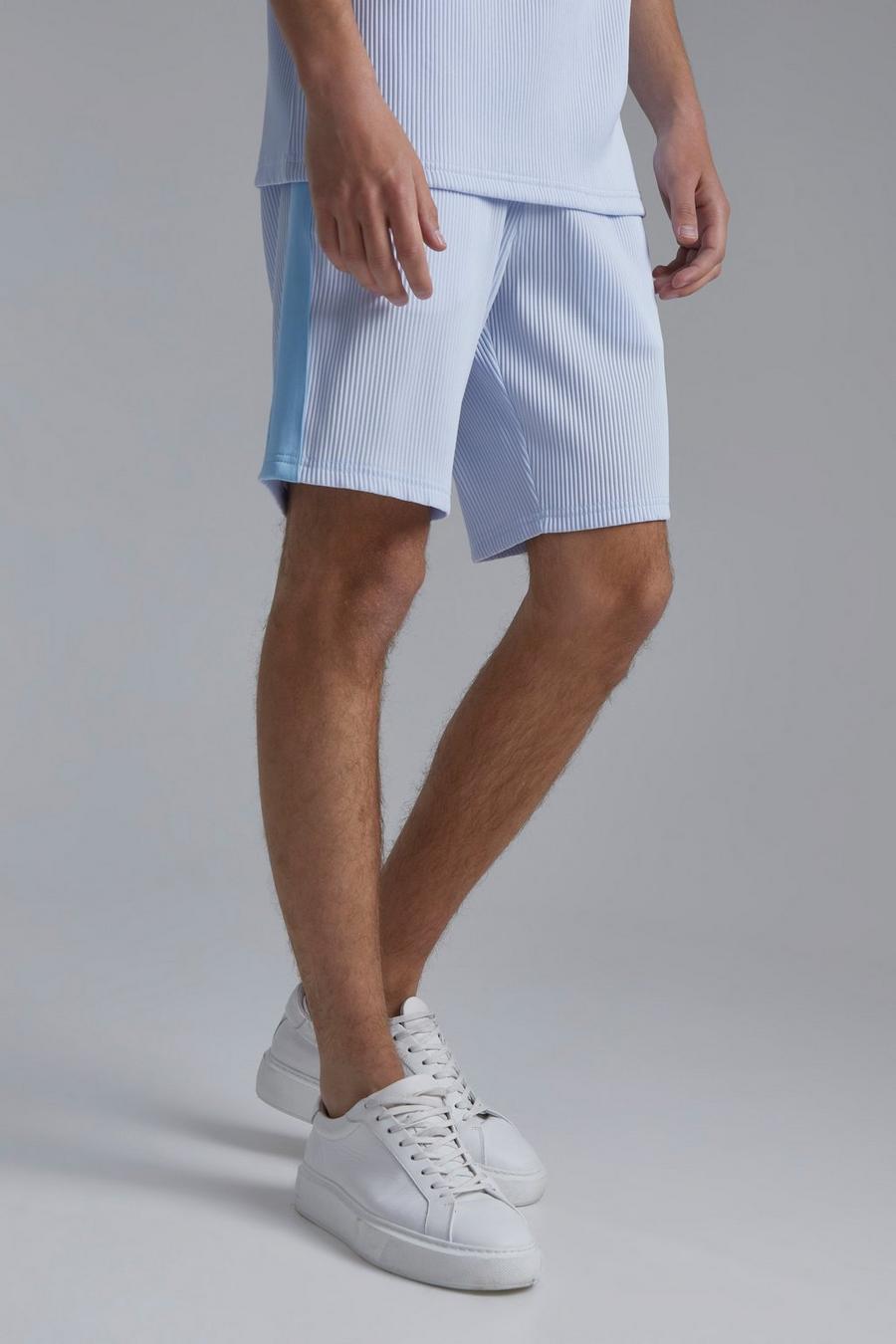 Light blue Slim Fit Mid Pleated Short With Side Tape image number 1