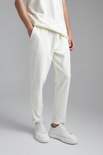 Slim Fit Cropped Velour Piping Jogger ecru