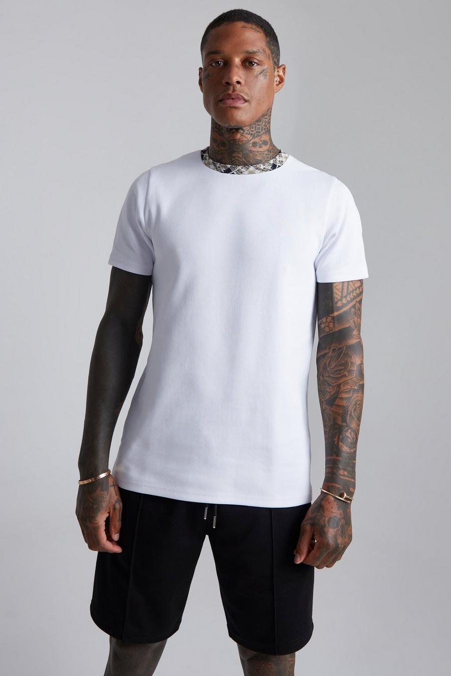 White vit Slim Fit Jacquard Ringer T-shirt