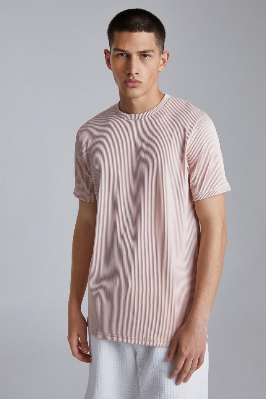 Light pink Slim Fit Ribbed T-shirt