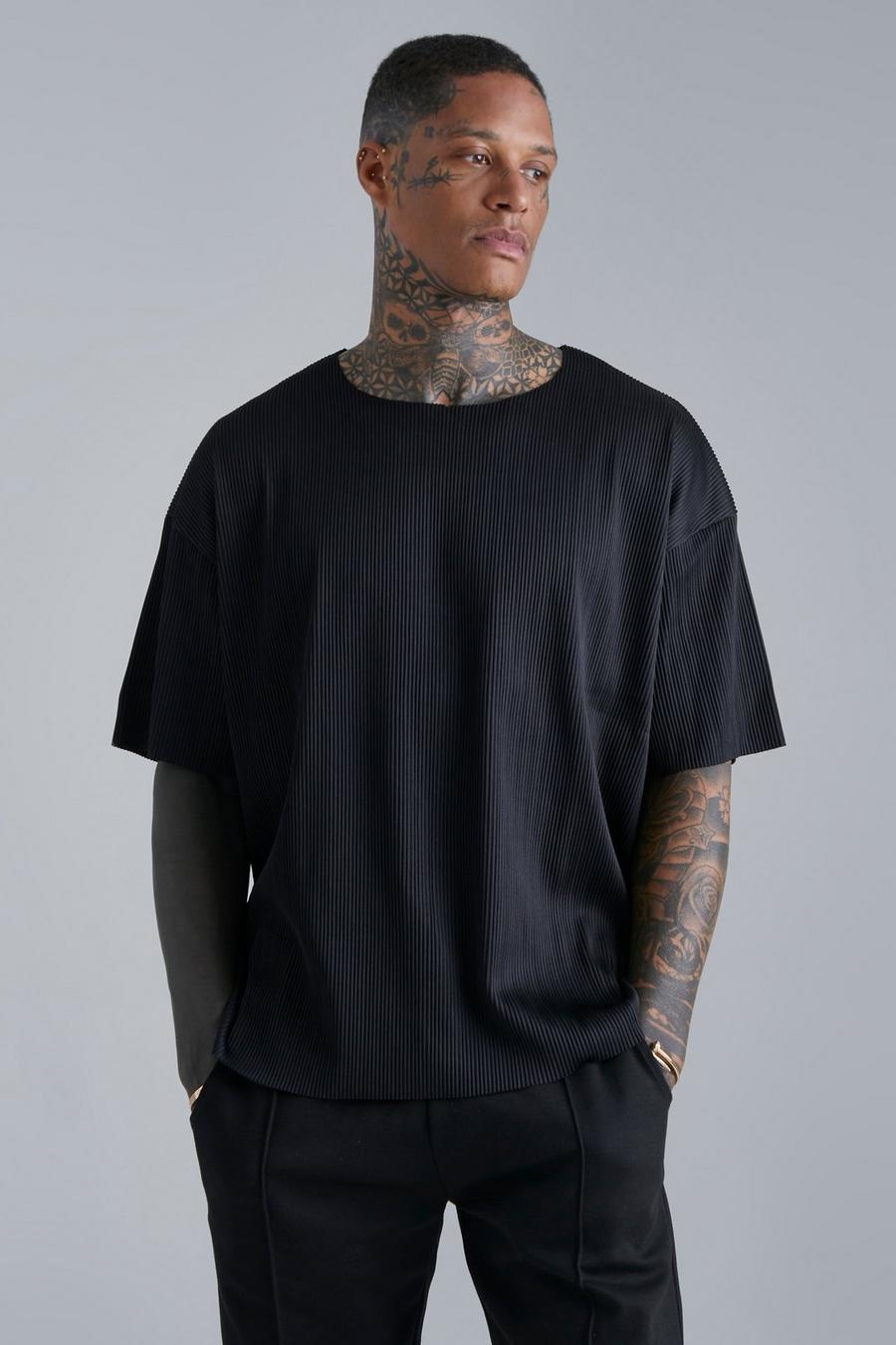 Camiseta de canalé recta con filos sin acabar, Black negro image number 1