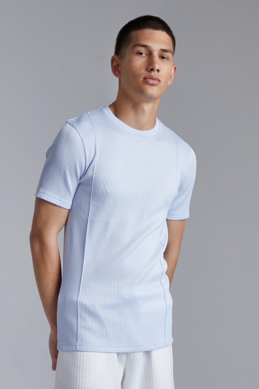 Light blue Muscle Fit Pleated T-shirt With Back Tape image number 1