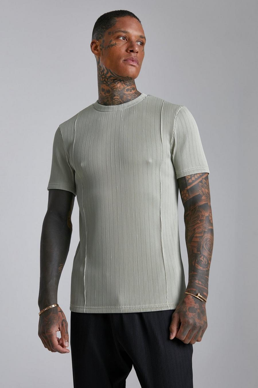 Sage Muscle Fit Pleated T-shirt With Back Tape image number 1