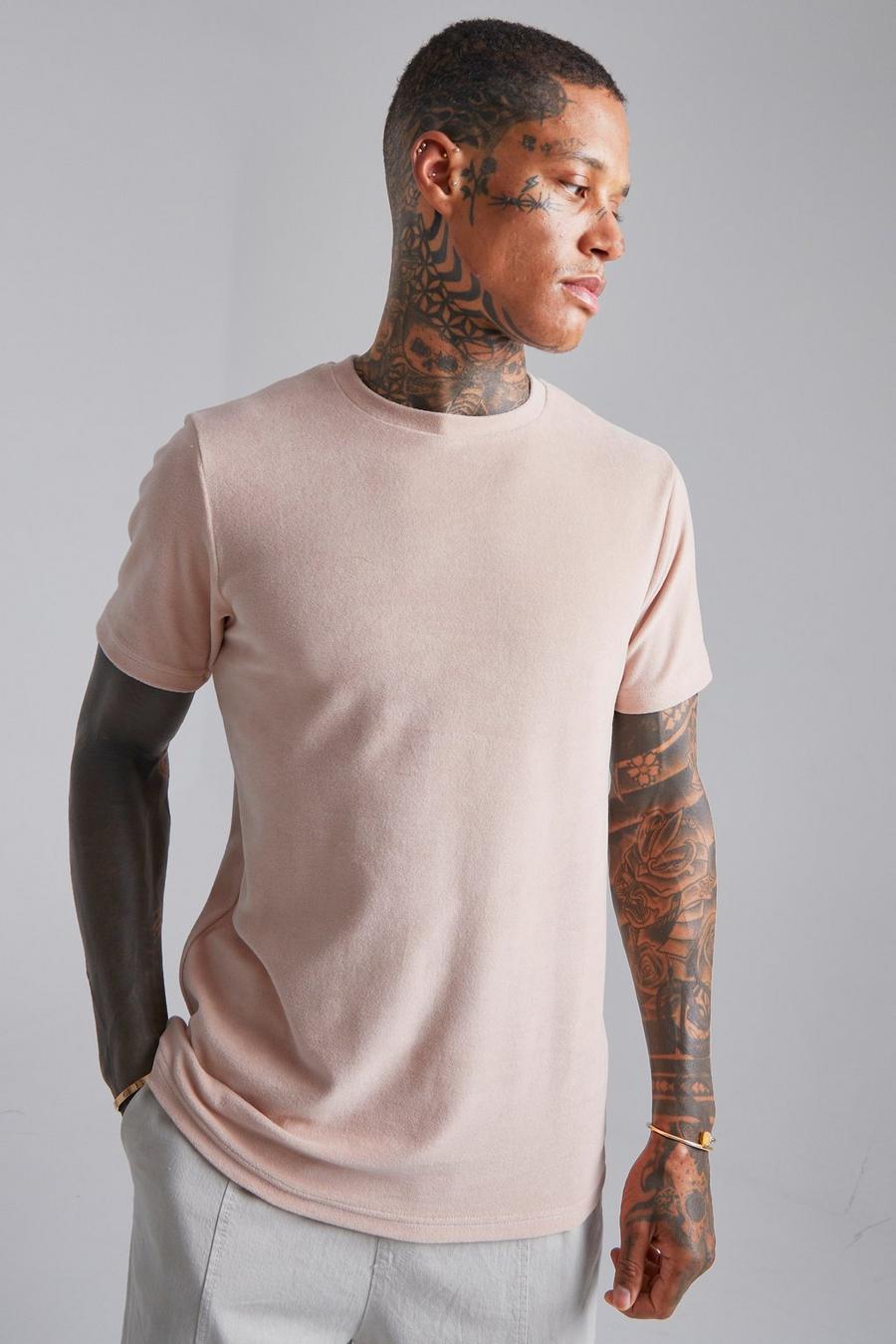 T-shirt in velours Slim Fit, Light pink rosa