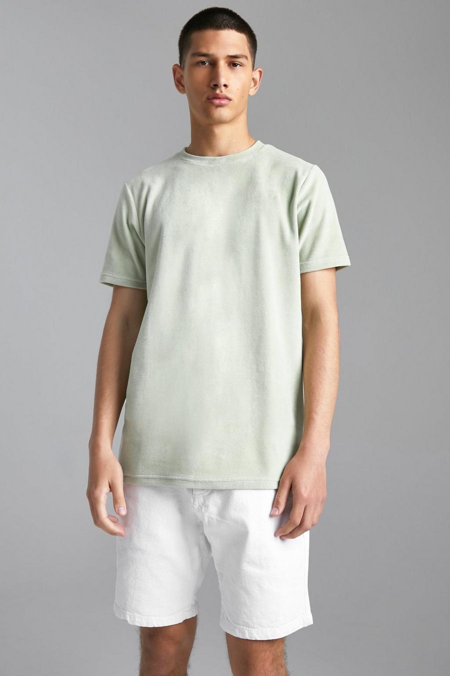 Sage green T-shirt i velour och slim fit