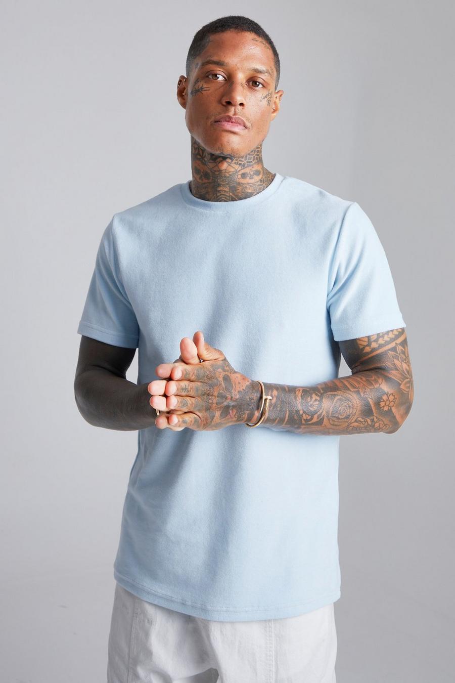 Light blue Slim Fit Velour T-shirt