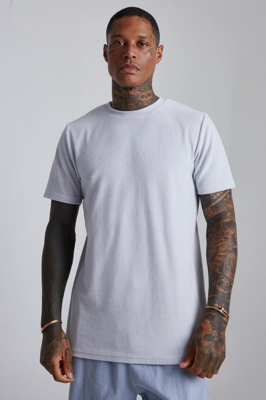 Light grey gris Slim Fit Velour T-shirt