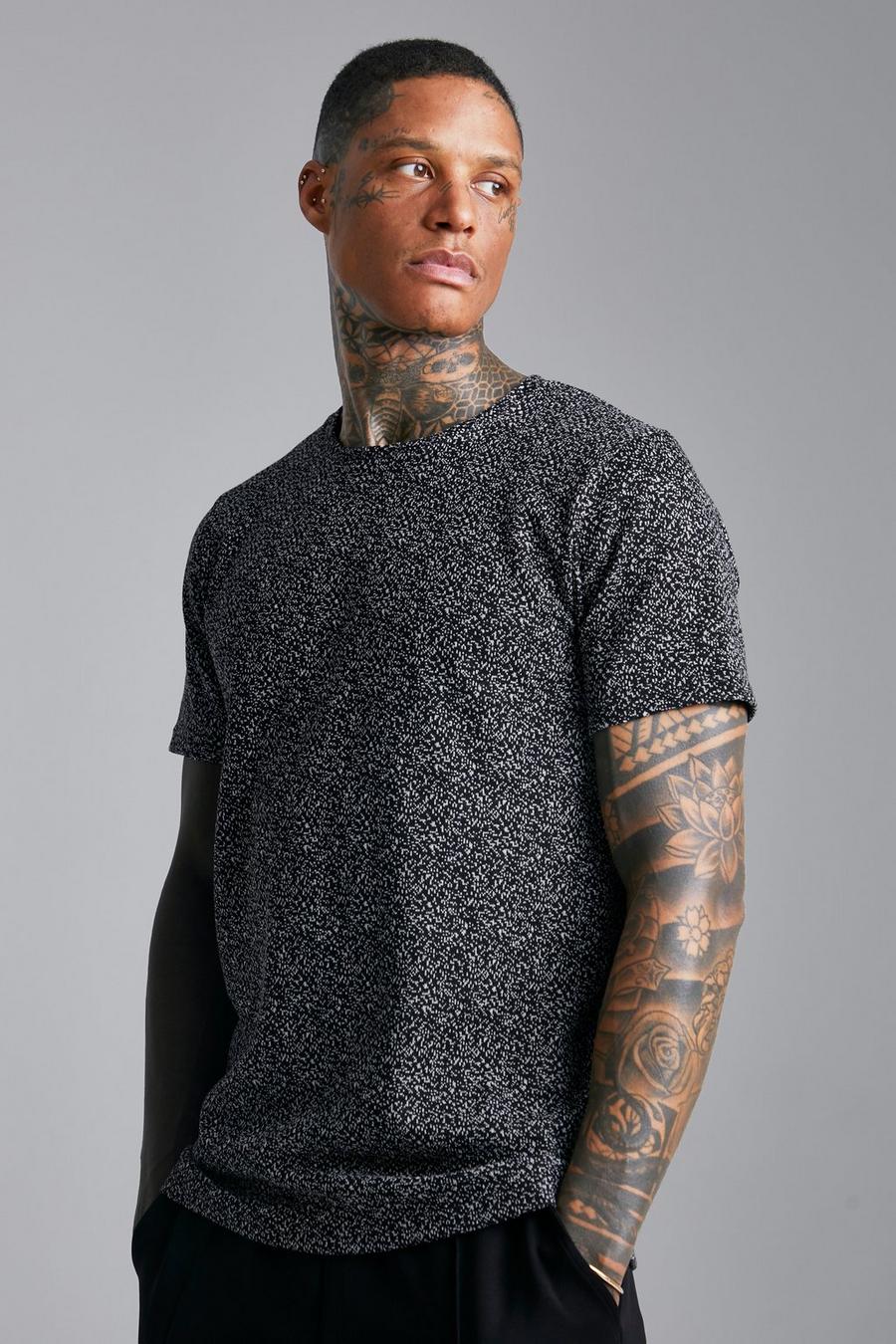 Slim Fit Jacquard T-Shirt, Black noir