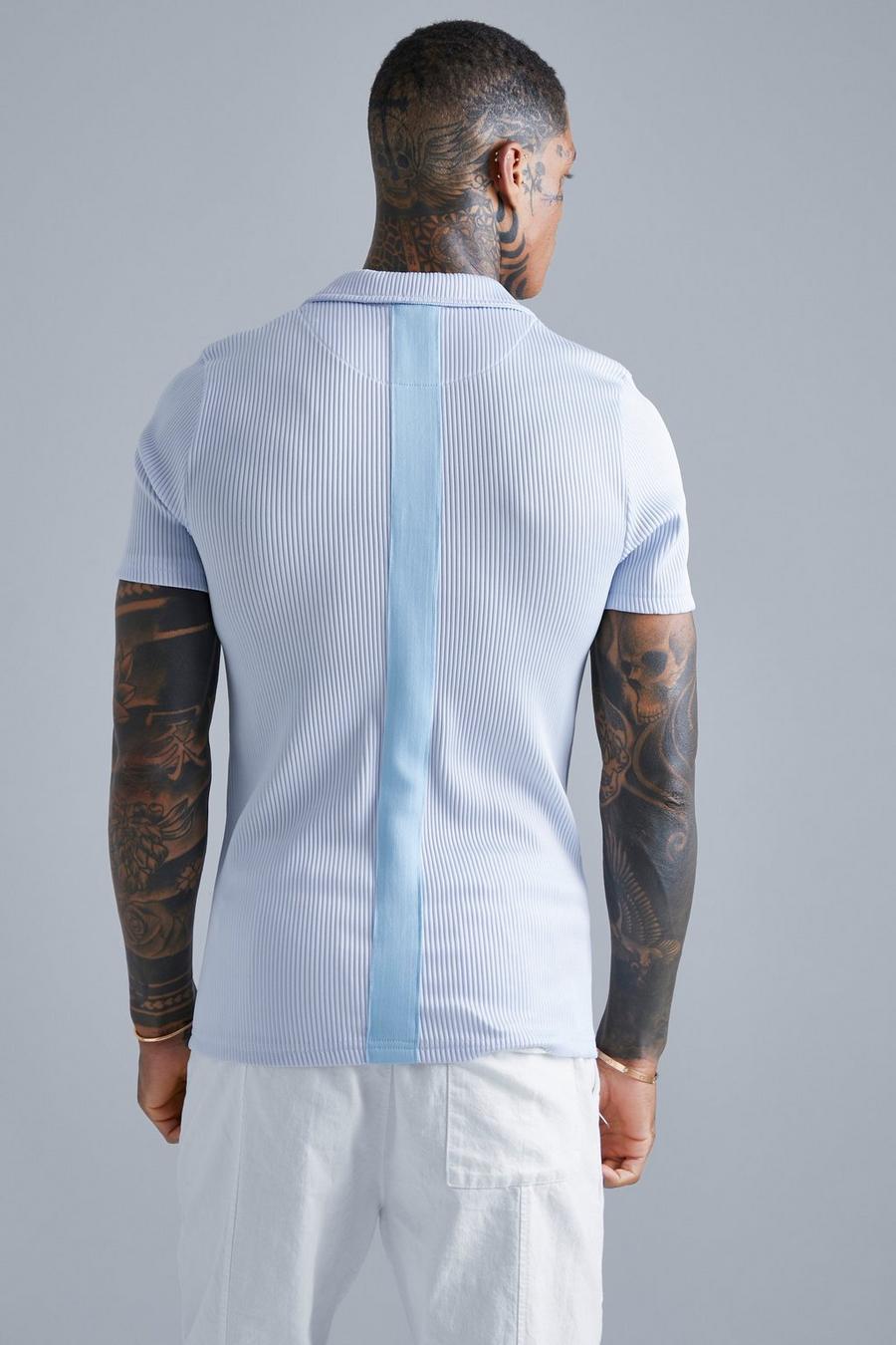 Light blue Muscle Fit Pleated Tape Revere Polo