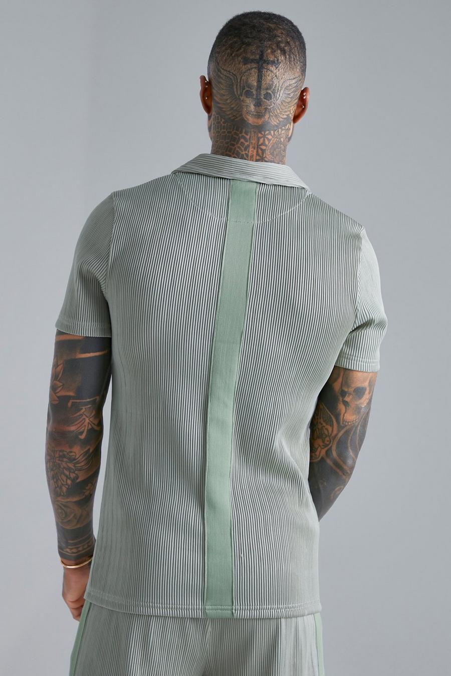 Sage green Muscle Fit Pleated Tape Revere Polo