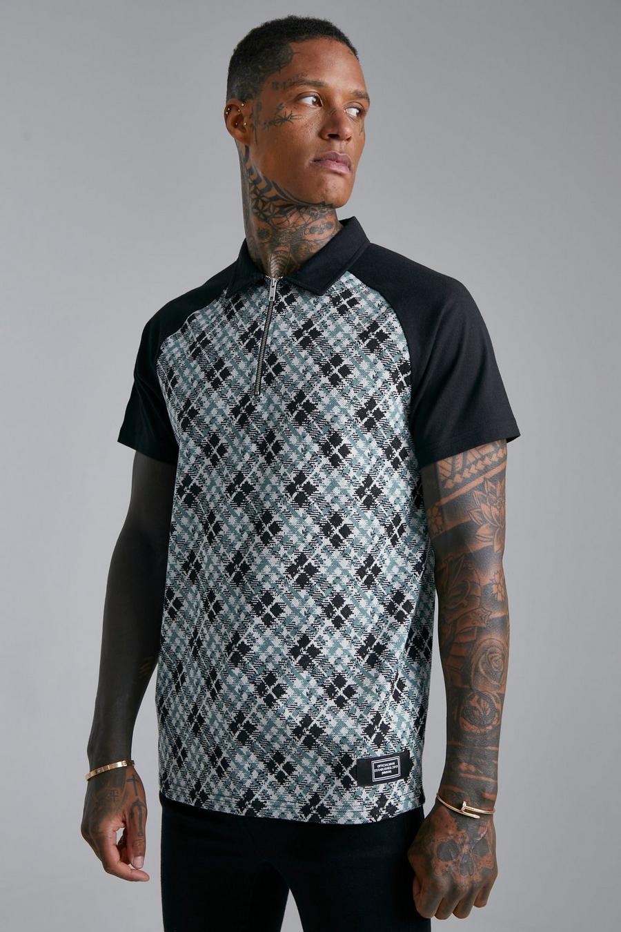 Slim-Fit Raglan Jacquard Poloshirt, Black image number 1