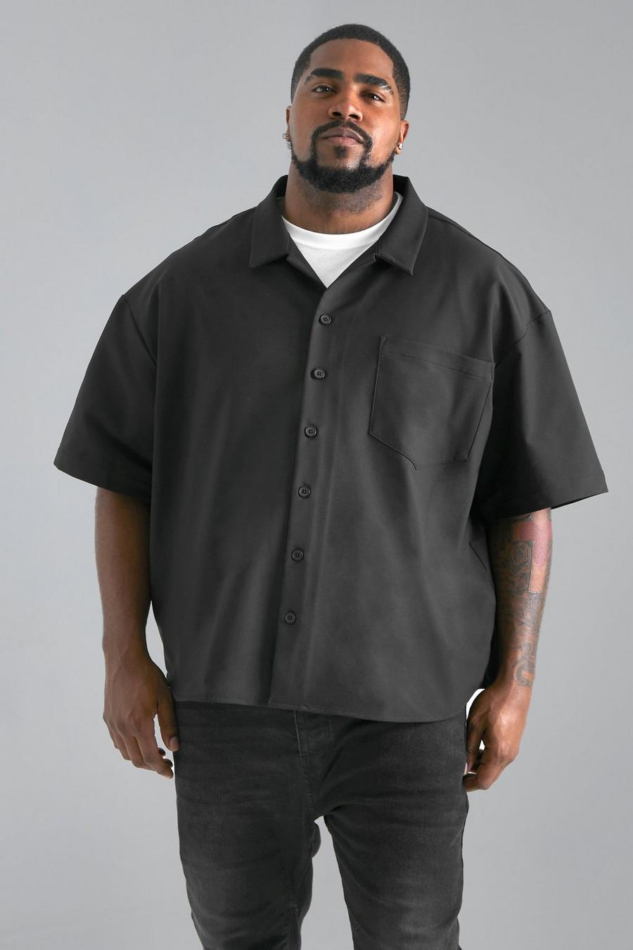 Black Plus Nylon 4 Way Stretch Boxy Fit Shirt image number 1