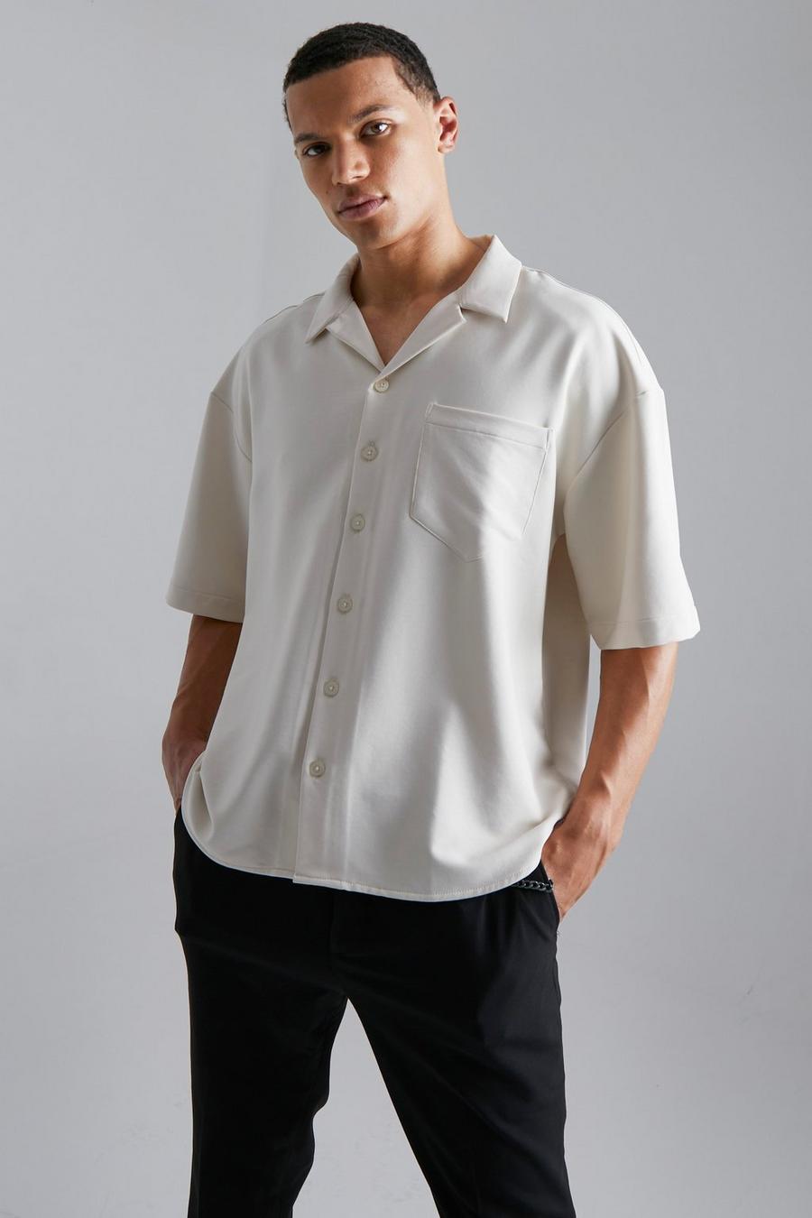Ecru Tall Nylon 4 Way Stretch Boxy Fit Shirt image number 1