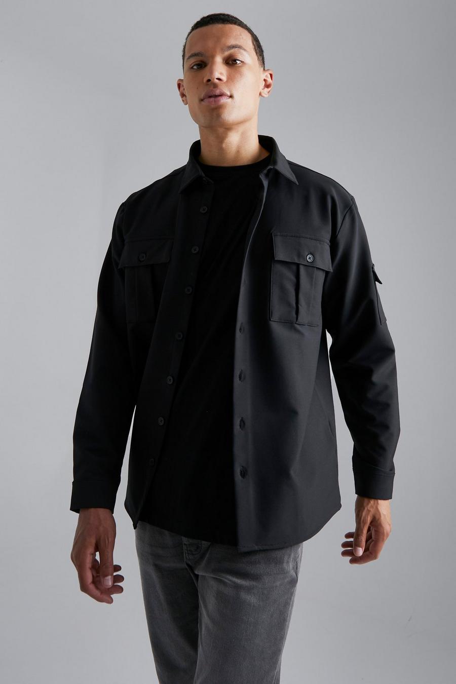 Black Tall 4 Way Stretch Ma1 Overshirt image number 1