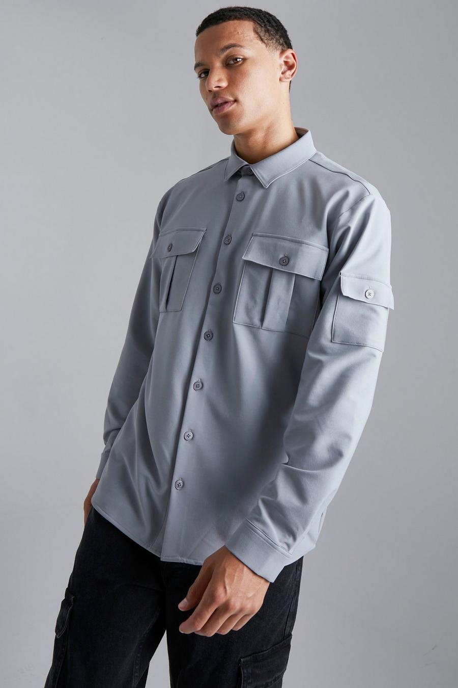 Grey Tall 4 Way Stretch Ma1 Overshirt image number 1