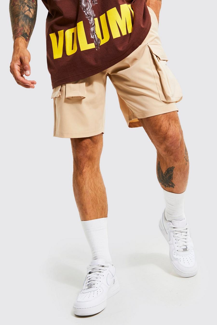 Stone Regular Fit Tech Stretch Cargo Shorts Met Rits image number 1
