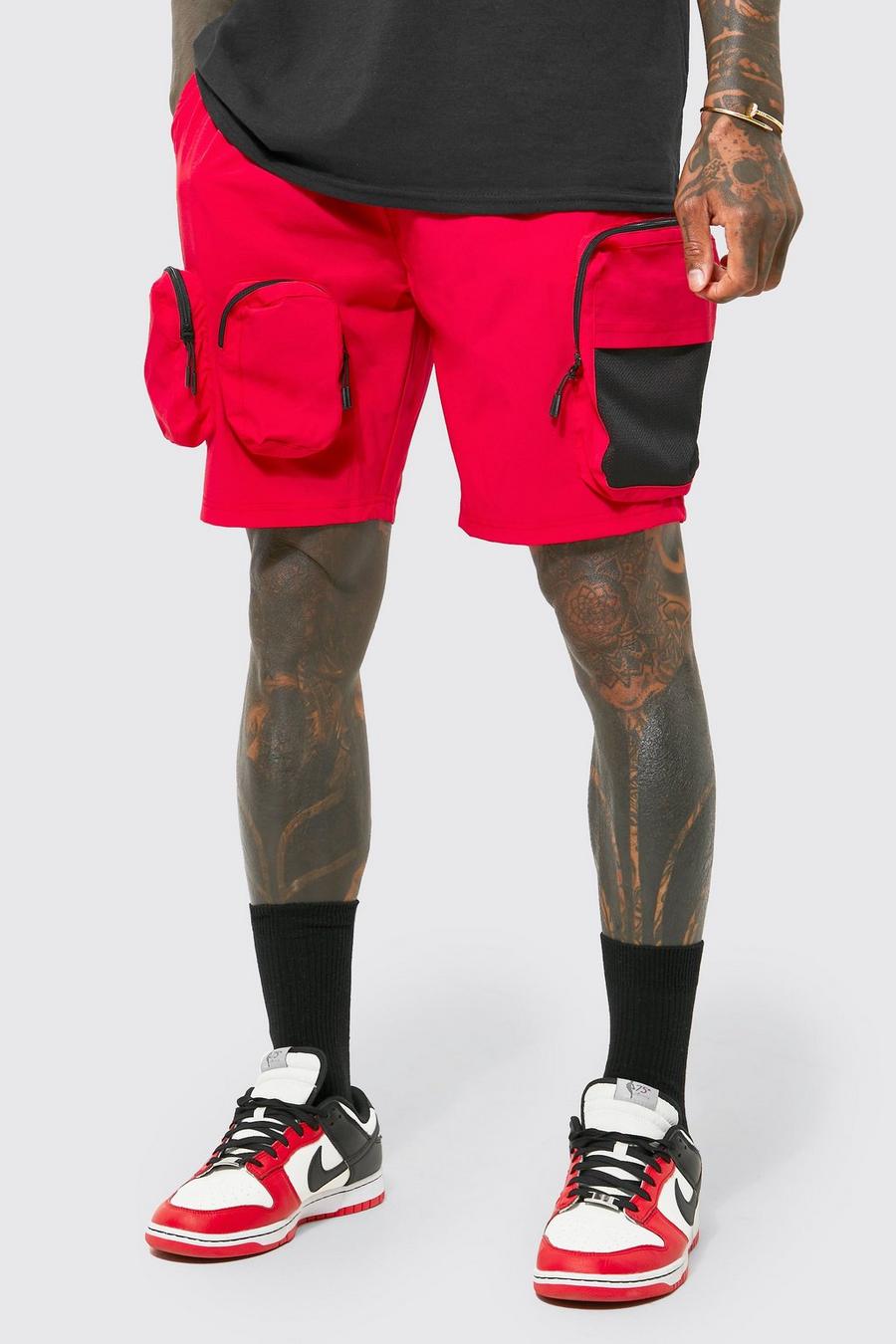 Pantaloncini tecnici Cargo Regular Fit in Stretch, Red rojo