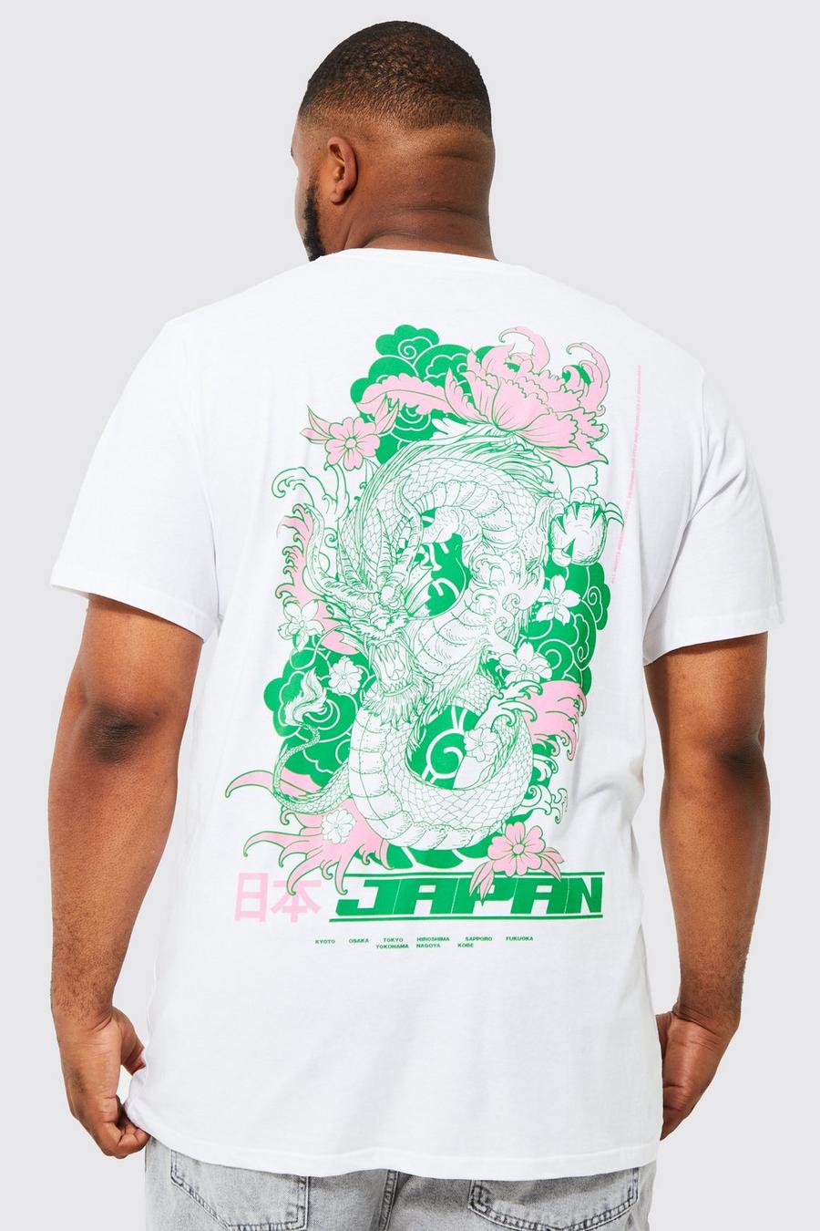 Plus langes T-Shirt mit Drachen-Print, White image number 1
