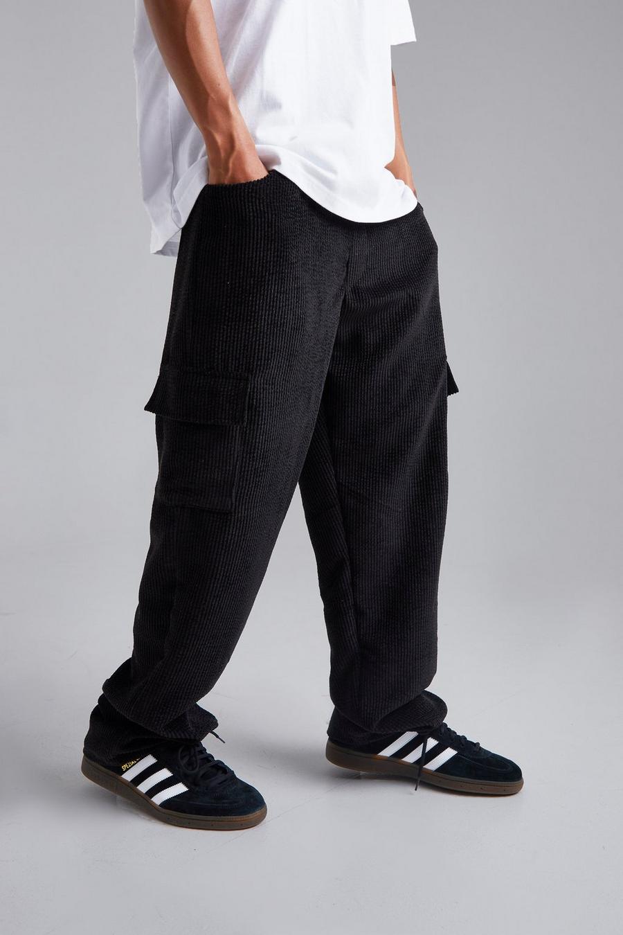 Pantalón de pana con multibolsillos estilo skate, Black nero