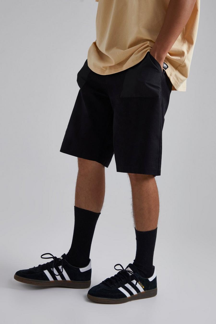 Black Skate Fit Peached Pocket Detail Chino Shorts  image number 1
