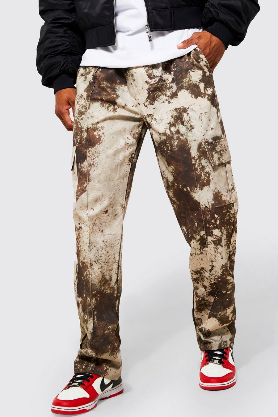 Stone Fixed Waist Relaxed Earthy Camo Cargo Trouser image number 1